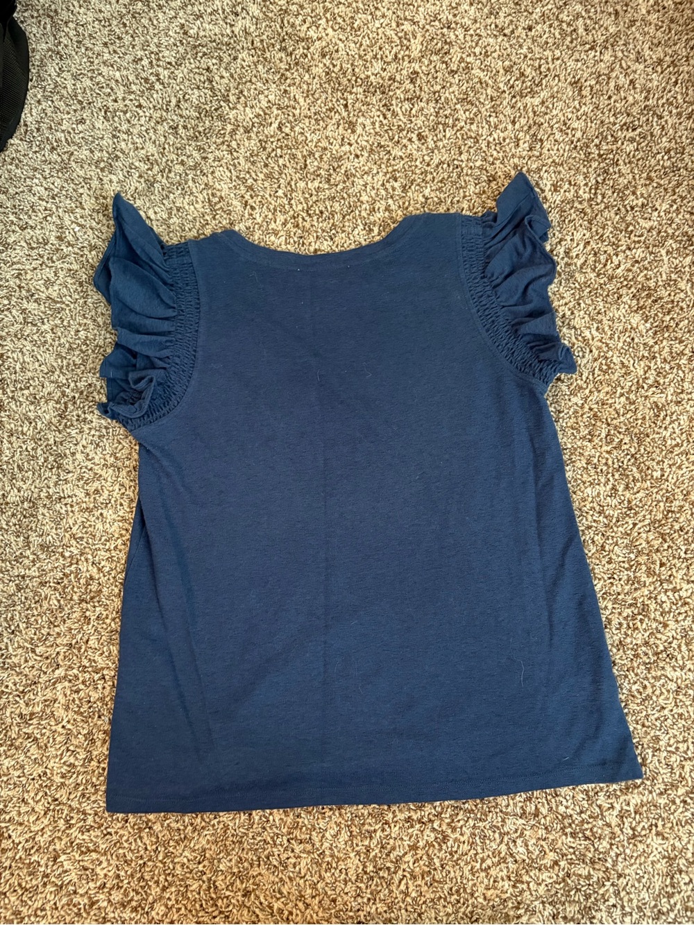 LOFT Navy Ruffle Sleeve Tee - Picture 2 of 4
